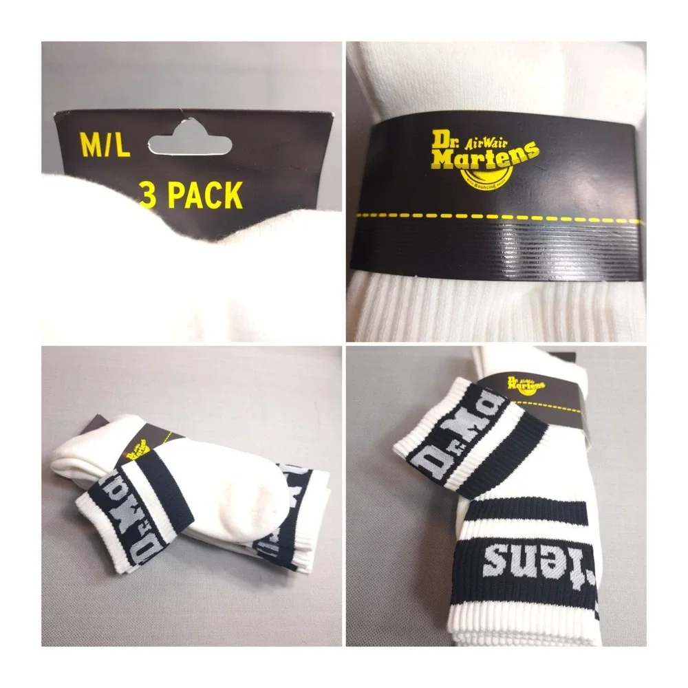 3-Pack Dr. Martens Athletic‎ Logo Socks Size M/L (9-14) White & Black